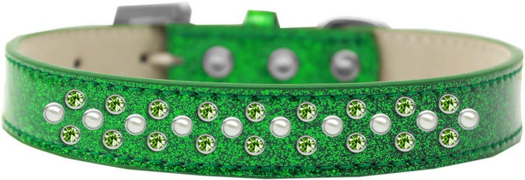 Sprinkles Ice Cream Dog Collar Pearl and Lime Green Crystals Size 20 Emerald Green