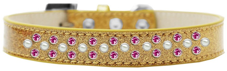 Sprinkles Ice Cream Dog Collar Pearl and Bright Pink Crystals Size 18 Gold