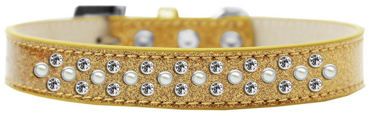 Sprinkles Ice Cream Dog Collar Pearl and Clear Crystals Size 20 Gold