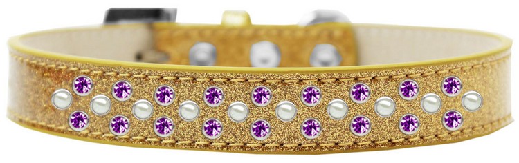 Sprinkles Ice Cream Dog Collar Pearl and Purple Crystals Size 18 Gold