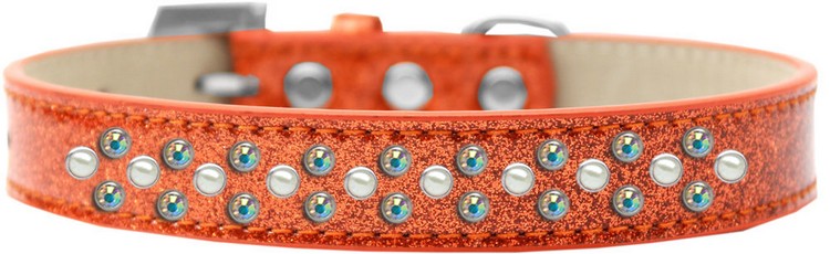 Sprinkles Ice Cream Dog Collar Pearl and AB Crystals Size 16 Orange