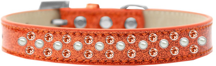 Sprinkles Ice Cream Dog Collar Pearl and Orange Crystals Size 20 Orange