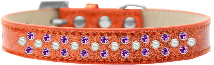 Sprinkles Ice Cream Dog Collar Pearl and Purple Crystals Size 12 Orange