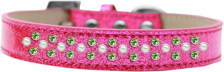 Sprinkles Ice Cream Dog Collar Pearl and Lime Green Crystals Size 14 Pink