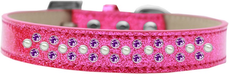 Sprinkles Ice Cream Dog Collar Pearl and Purple Crystals Size 14 Pink