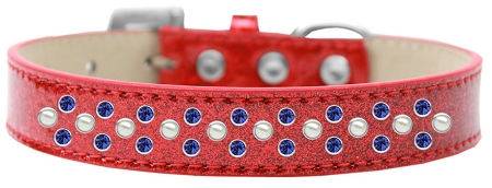 Sprinkles Ice Cream Dog Collar Pearl and Blue Crystals Size 18 Red