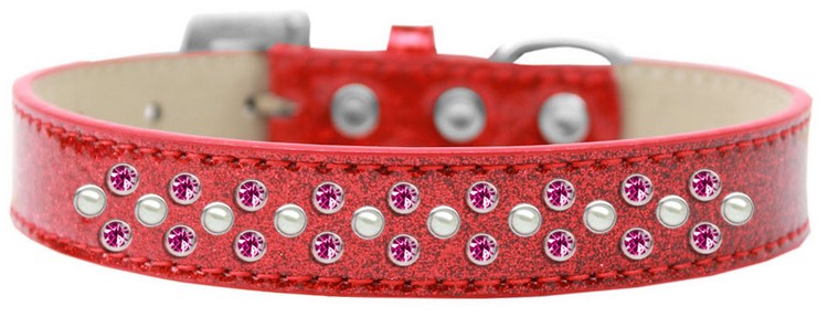 Sprinkles Ice Cream Dog Collar Pearl and Bright Pink Crystals Size 12 Red