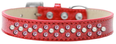 Sprinkles Ice Cream Dog Collar Pearl and Light Pink Crystals Size 12 Red