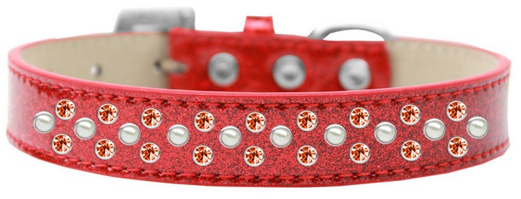 Sprinkles Ice Cream Dog Collar Pearl and Orange Crystals Size 12 Red