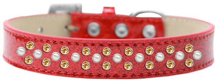 Sprinkles Ice Cream Dog Collar Pearl and Yellow Crystals Size 18 Red