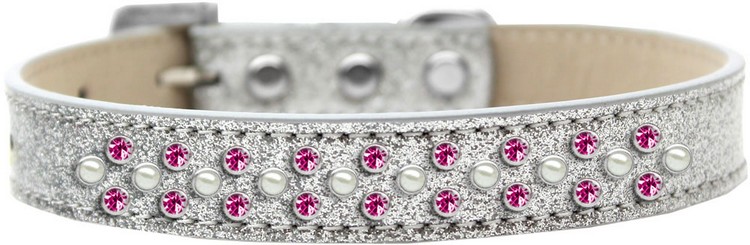 Sprinkles Ice Cream Dog Collar Pearl and Bright Pink Crystals Size 16 Silver