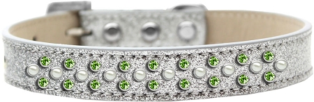 Sprinkles Ice Cream Dog Collar Pearl and Lime Green Crystals Size 14 Silver