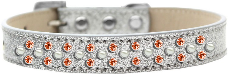 Sprinkles Ice Cream Dog Collar Pearl and Orange Crystals Size 18 Silver