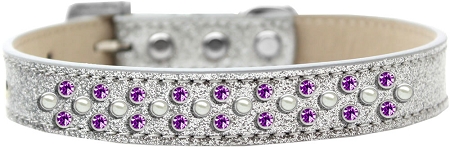 Sprinkles Ice Cream Dog Collar Pearl and Purple Crystals Size 20 Silver