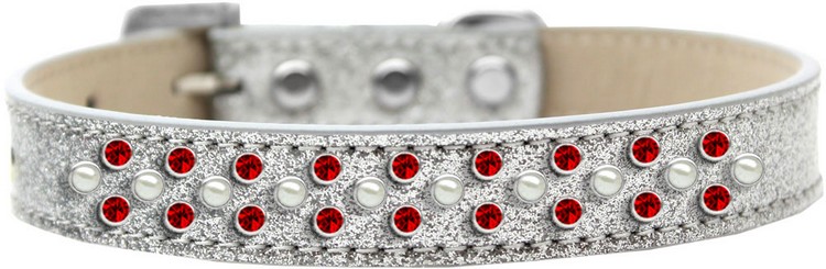 Sprinkles Ice Cream Dog Collar Pearl and Red Crystals Size 18 Silver