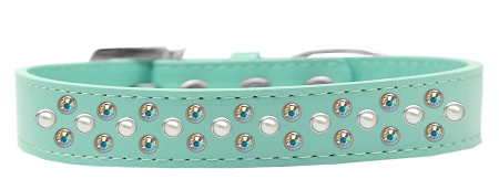 Sprinkles Dog Collar Pearl and AB Crystals Size 14 Aqua