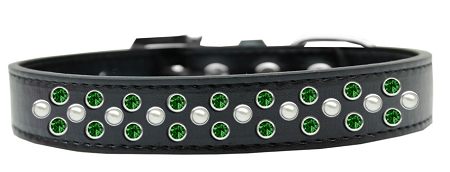 Sprinkles Dog Collar Pearl and Emerald Green Crystals Size 12 Black