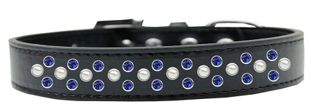 Sprinkles Dog Collar Pearl and Blue Crystals Size 12 Black