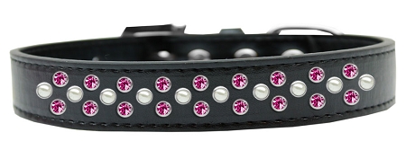 Sprinkles Dog Collar Pearl and Bright Pink Crystals Size 12 Black