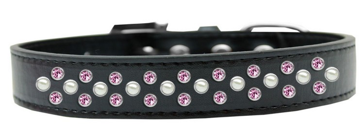 Sprinkles Dog Collar Pearl and Light Pink Crystals Size 18 Black