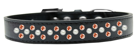 Sprinkles Dog Collar Pearl and Orange Crystals Size 16 Black