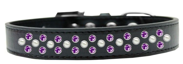 Sprinkles Dog Collar Pearl and Purple Crystals Size 12 Black