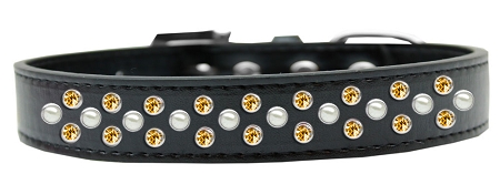 Sprinkles Dog Collar Pearl and Yellow Crystals Size 18 Black