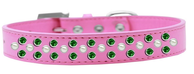 Sprinkles Dog Collar Pearl and Emerald Green Crystals Size 14 Bright Pink