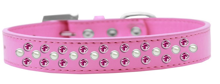 Sprinkles Dog Collar Pearl and Bright Pink Crystals Size 14 Bright Pink