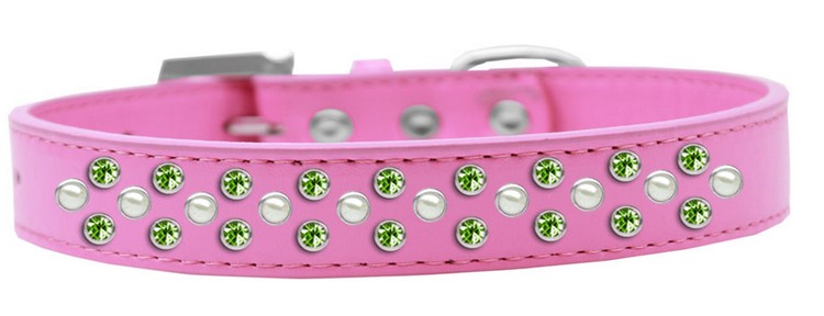 Sprinkles Dog Collar Pearl and Lime Green Crystals Size 12 Bright Pink