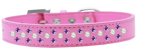 Sprinkles Dog Collar Pearl and Purple Crystals Size 16 Bright Pink