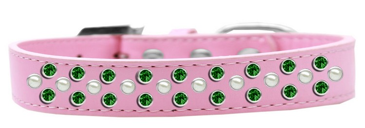 Sprinkles Dog Collar Pearl and Emerald Green Crystals Size 18 Light Pink