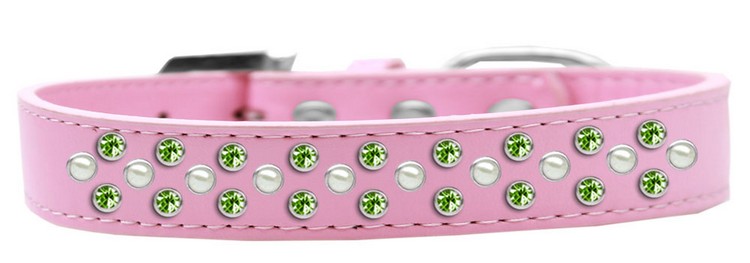 Sprinkles Dog Collar Pearl and Lime Green Crystals Size 14 Light Pink