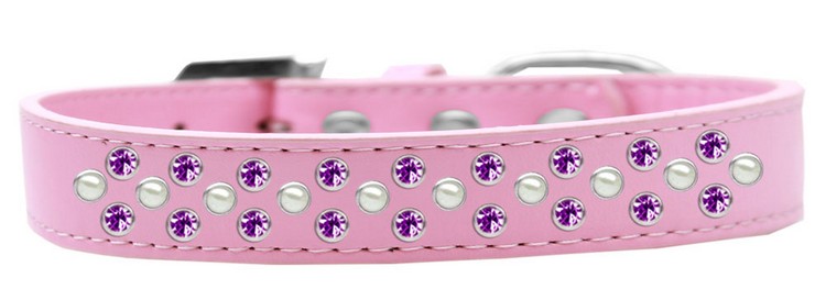 Sprinkles Dog Collar Pearl and Purple Crystals Size 12 Light Pink