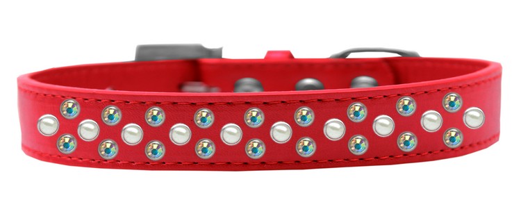 Sprinkles Dog Collar Pearl and AB Crystals Size 14 Red