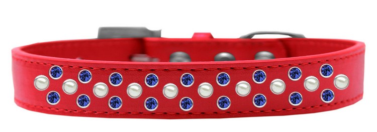 Sprinkles Dog Collar Pearl and Blue Crystals Size 18 Red