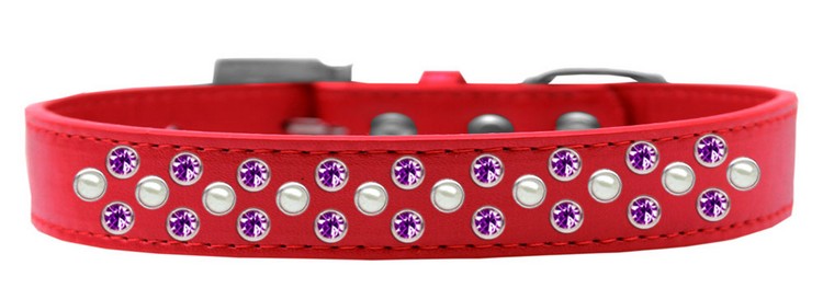 Sprinkles Dog Collar Pearl and Purple Crystals Size 20 Red