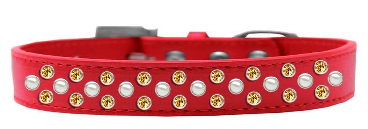 Sprinkles Dog Collar Pearl and Yellow Crystals Size 14 Red