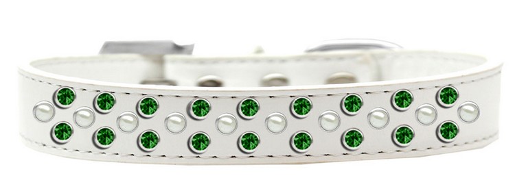 Sprinkles Dog Collar Pearl and Emerald Green Crystals Size 12 White