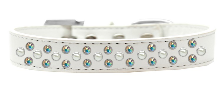 Sprinkles Dog Collar Pearl and AB Crystals Size 20 White