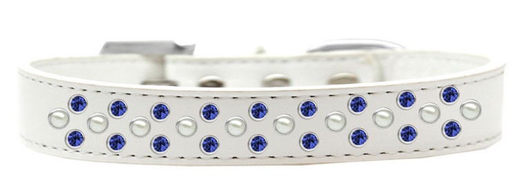 Sprinkles Dog Collar Pearl and Blue Crystals Size 12 White