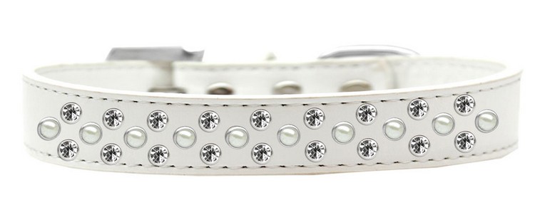 Sprinkles Dog Collar Pearl and Clear Crystals Size 16 White