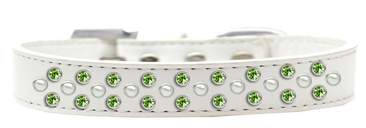 Sprinkles Dog Collar Pearl and Lime Green Crystals Size 12 White