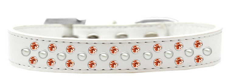 Sprinkles Dog Collar Pearl and Orange Crystals Size 12 White