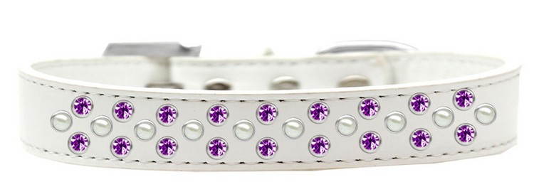 Sprinkles Dog Collar Pearl and Purple Crystals Size 14 White