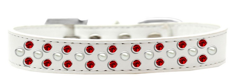 Sprinkles Dog Collar Pearl and Red Crystals Size 14 White