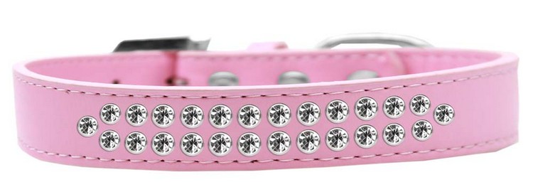 Two Row Clear Crystal Size 16 Light Pink Dog Collar