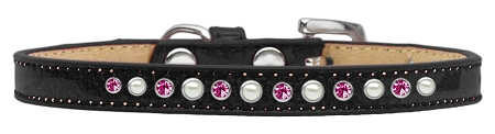 Pearl and Pink Crystal Size 14 Black Puppy Ice Cream Collar