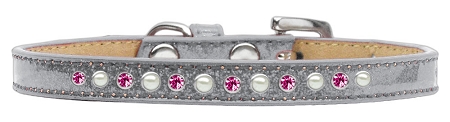 Pearl and Pink Crystal Size 8 Silver Puppy Ice Cream Collar