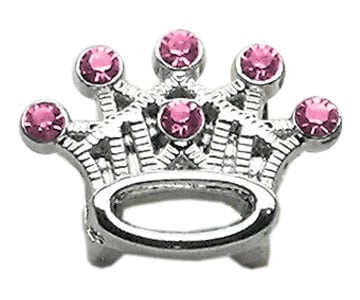 3/8" Slider Crystal Crown Charm Pink
